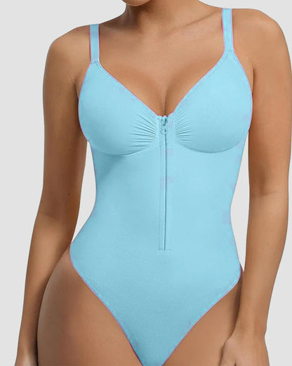 Shapshe® Front Zipper Tummy Control Thong Shapewear Bodysuit