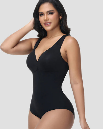 Shapshe® Crisscross Back V-Neck Wide Strap Shapewear Bodysuit
