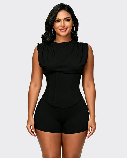Detachable Corset Hourglass Waist Cincher Playsuit Two-Piece Set
