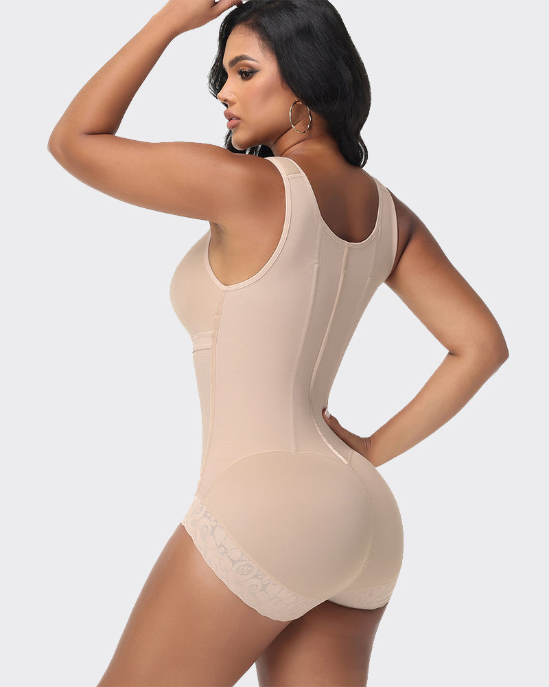 Double-Layer PowerMesh Hourglass Tummy Sculpt Zipper Bodysuit With Bra