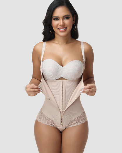 Shapshe® Lace Trim Double Compression Shapewear Bodysuit