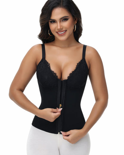 Shapshe® Deep V Lace Trimmed Waist Trainer with Built-in Bra