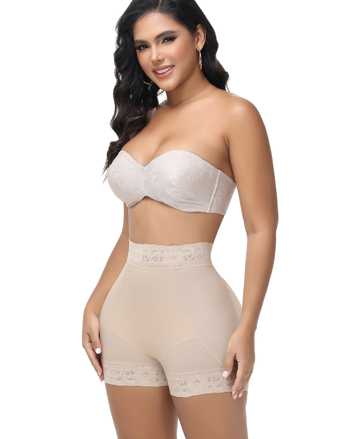 Shapshe® High Waisted Butt Lifter Shaping Shorts with Lace Trim