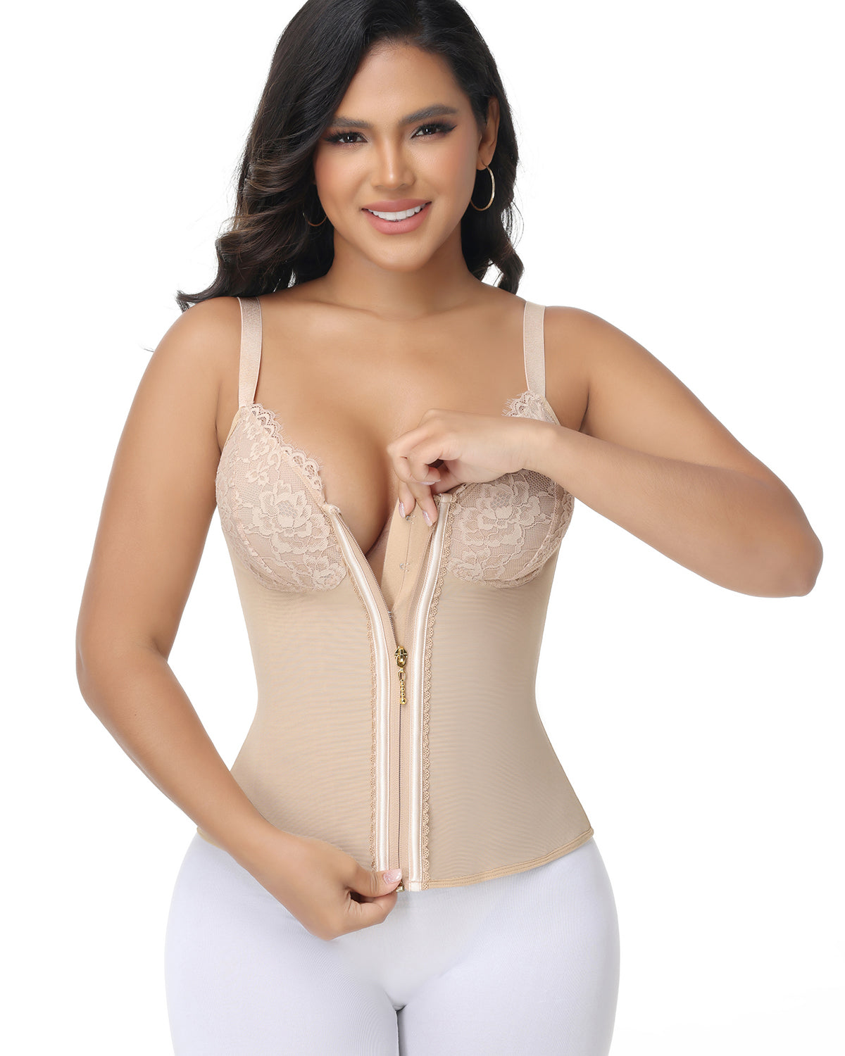 Shapshe® Deep V Lace Trimmed Waist Trainer with Built-in Bra