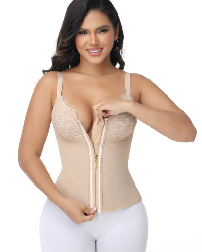 Shapshe® Deep V Lace Trimmed Waist Trainer with Built-in Bra