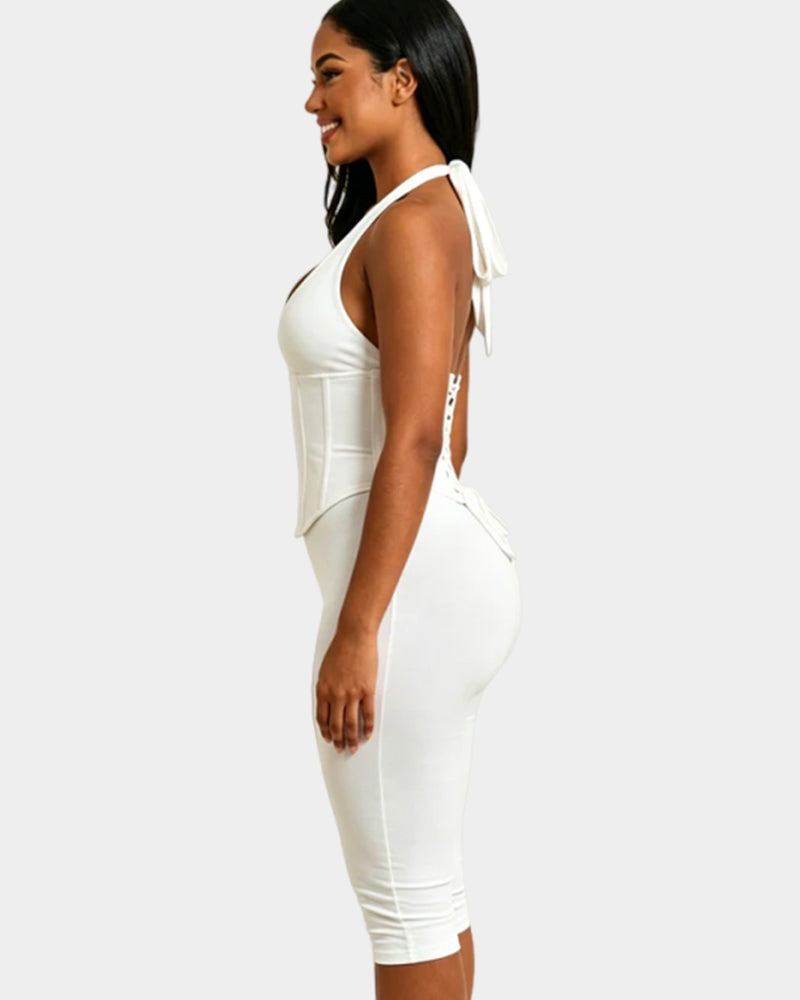 Hourglass Figure The Corset Body Shaper Waist Cincher Capri Jumpsuit Two-Piece Set