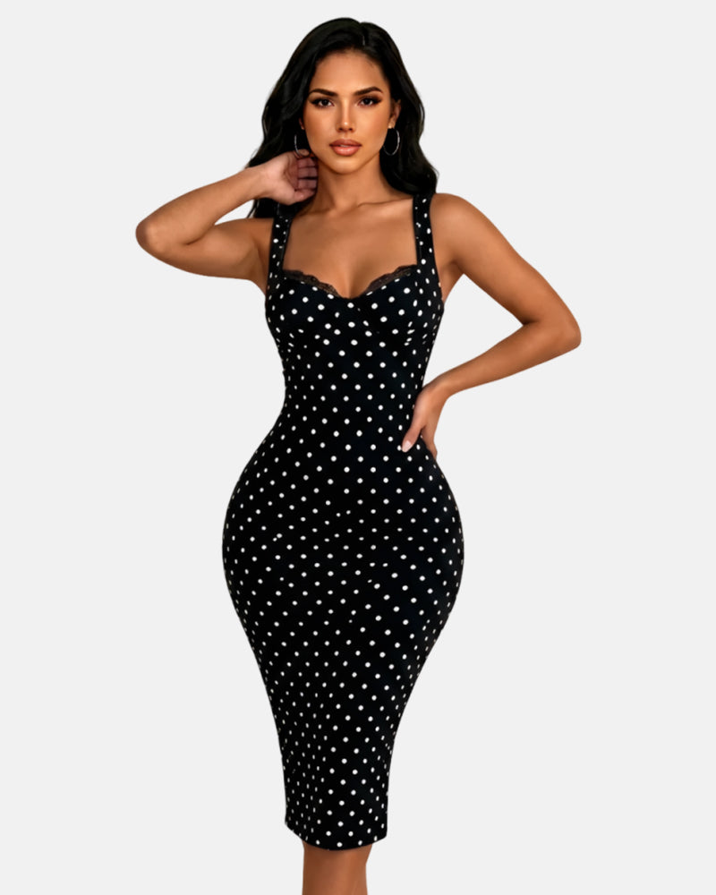 Women's Sexy Slim-Fit Stretchy Classic Polka Dot Hourglass Maxi Dress