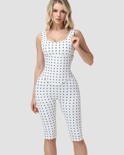 Polka Dot Square Neck Capri Jumpsuit with Hourglass Detachable Corset Two-Piece Set