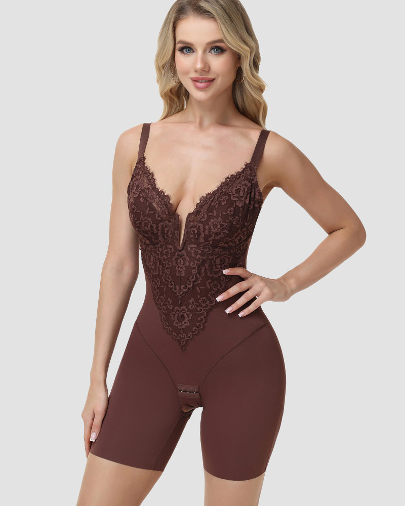 Shapshe® Lace Plunge Backless Butt Lifter Bodysuit Shapewear