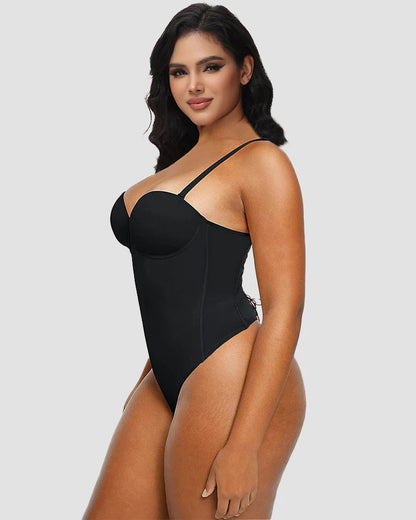 Shapshe® Sexy Seamless Back Lace-up Thong Skinny Bodysuit