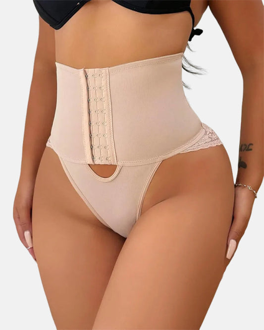 Front Opening Shaping Shorts High-waisted Tummy Control Panties Lace