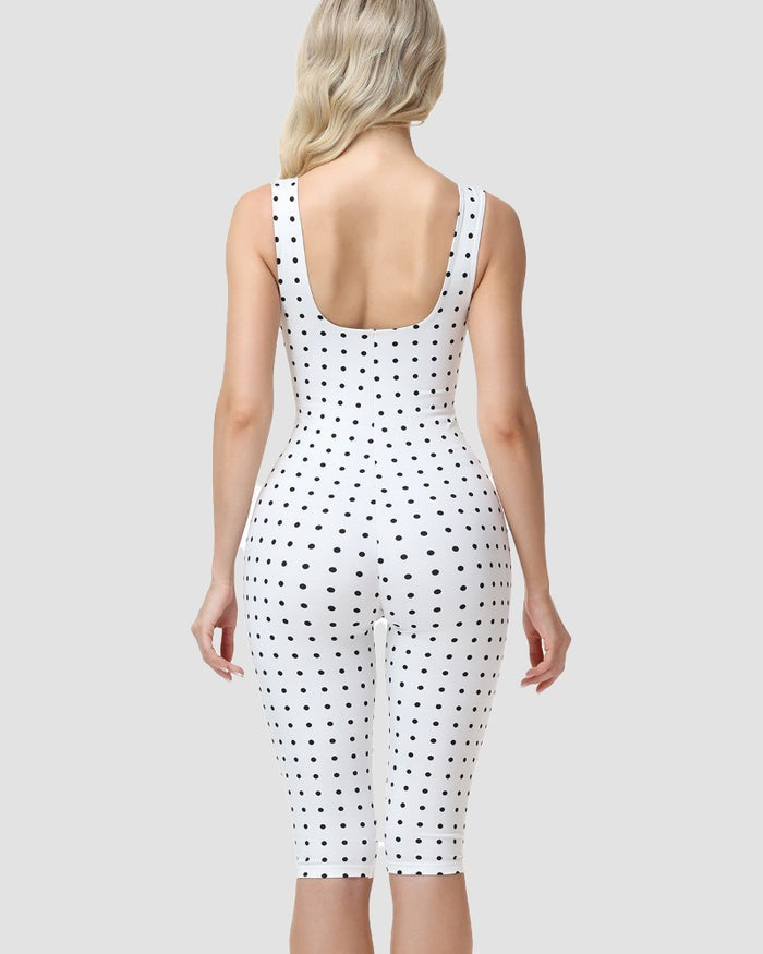 Polka Dot Square Neck Capri Jumpsuit with Hourglass Detachable Corset Two-Piece Set
