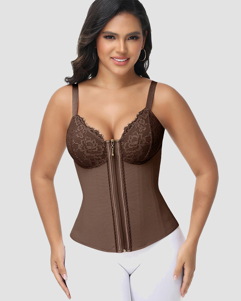 Shapshe® Deep V Lace Trimmed Waist Trainer with Built-in Bra