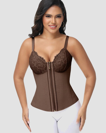 Shapshe® Deep V Lace Trimmed Waist Trainer with Built-in Bra
