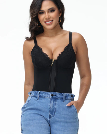 Shapshe® Deep V Lace Trimmed Waist Trainer with Built-in Bra