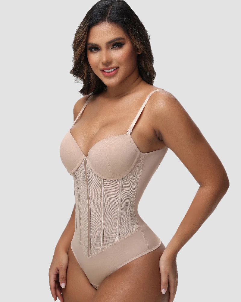 Shapshe® Hourglass Mesh Panels Thong Bodysuit