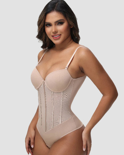 Shapshe® Hourglass Mesh Panels Thong Bodysuit