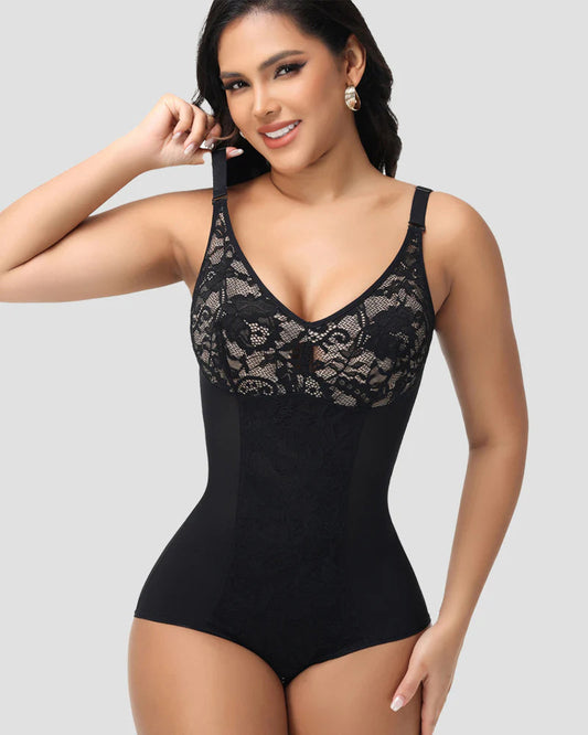 Shapshe® Sexy V Neck Lace Briefs Shapewear Bodysuit