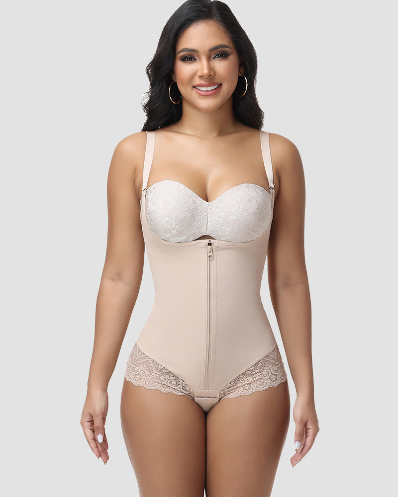 Shapshe® Lace Trim Double Compression Shapewear Bodysuit