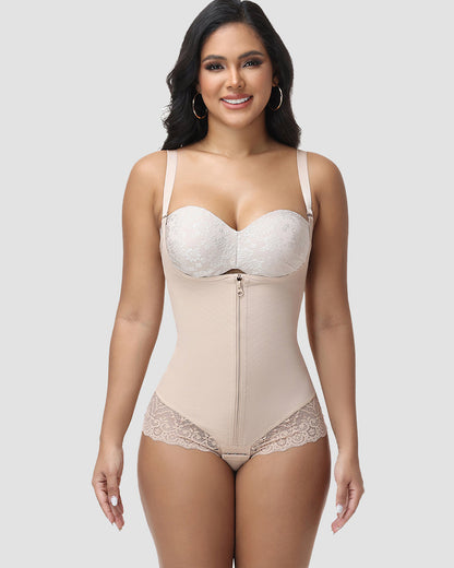 Shapshe® Lace Trim Double Compression Shapewear Bodysuit