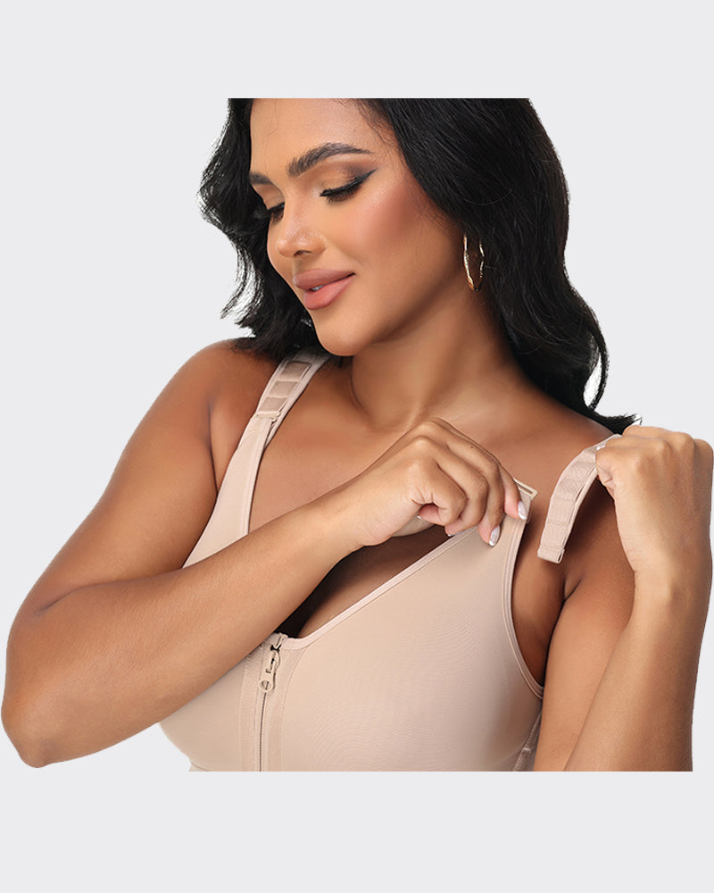 Double-Layer PowerMesh Hourglass Tummy Sculpt Zipper Bodysuit With Bra
