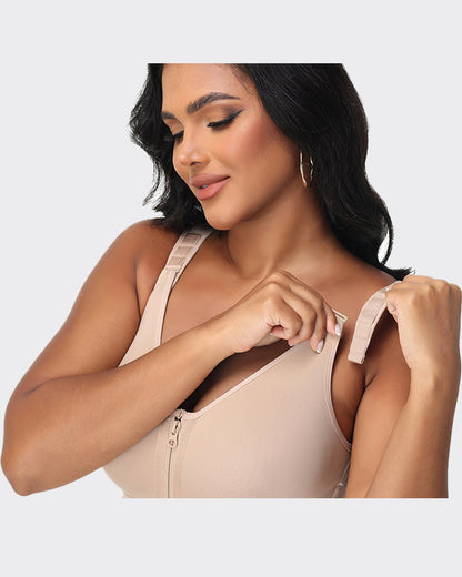 Double-Layer PowerMesh Hourglass Tummy Sculpt Zipper Bodysuit With Bra
