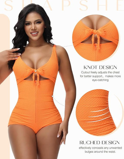 Shapshe® Tummy Control Swimsuit Cutout Tie Front Bathing Suit