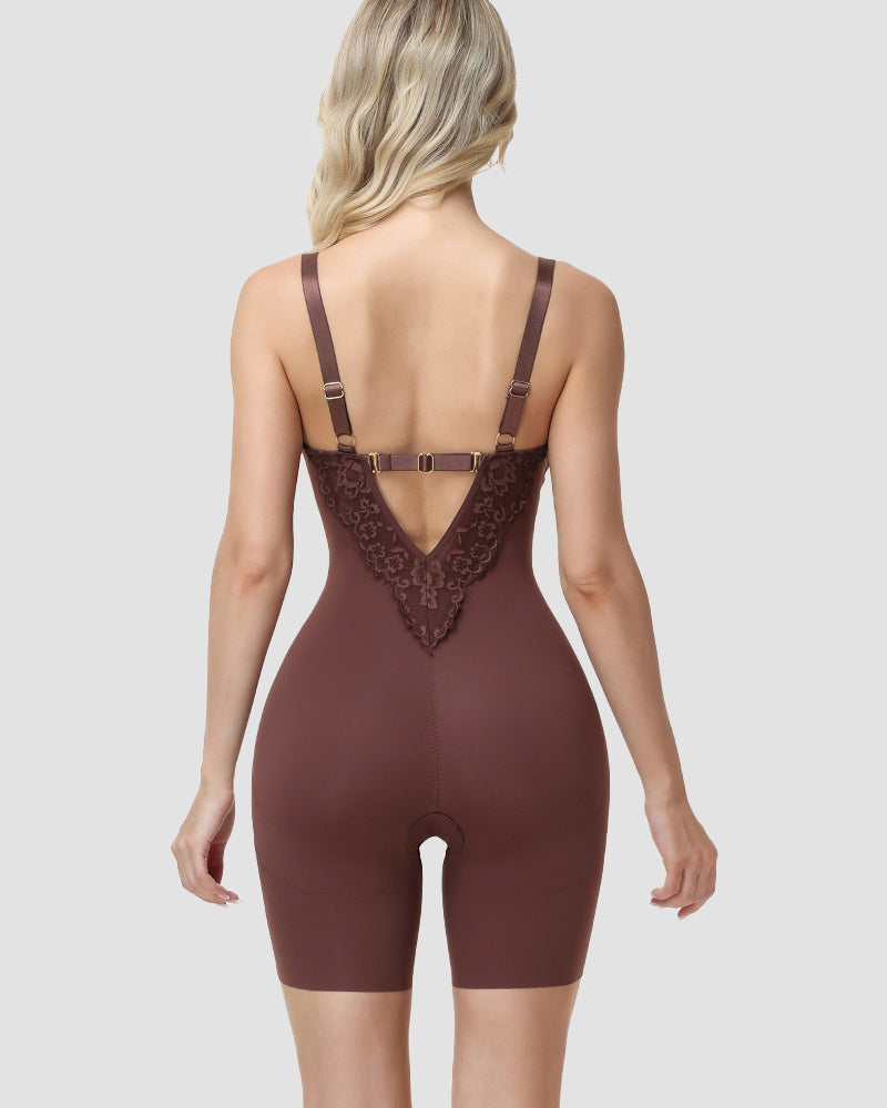 Shapshe® Lace Plunge Backless Butt Lifter Bodysuit Shapewear