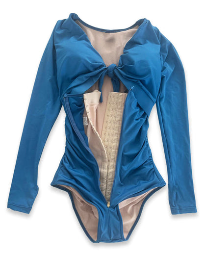 Shaping Swimsuit V Neck Tummy Control with Zippe Long Sleeve