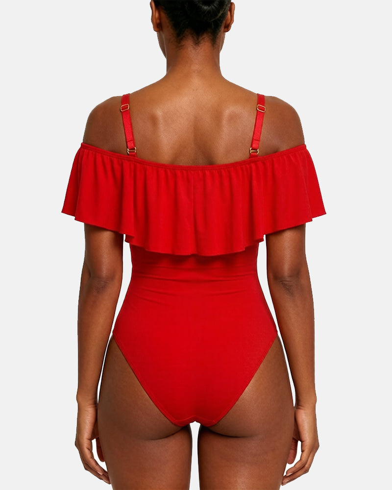 Shaping Swimsuits For Women Tummy Control   Ruffled Bathing  With Zipper