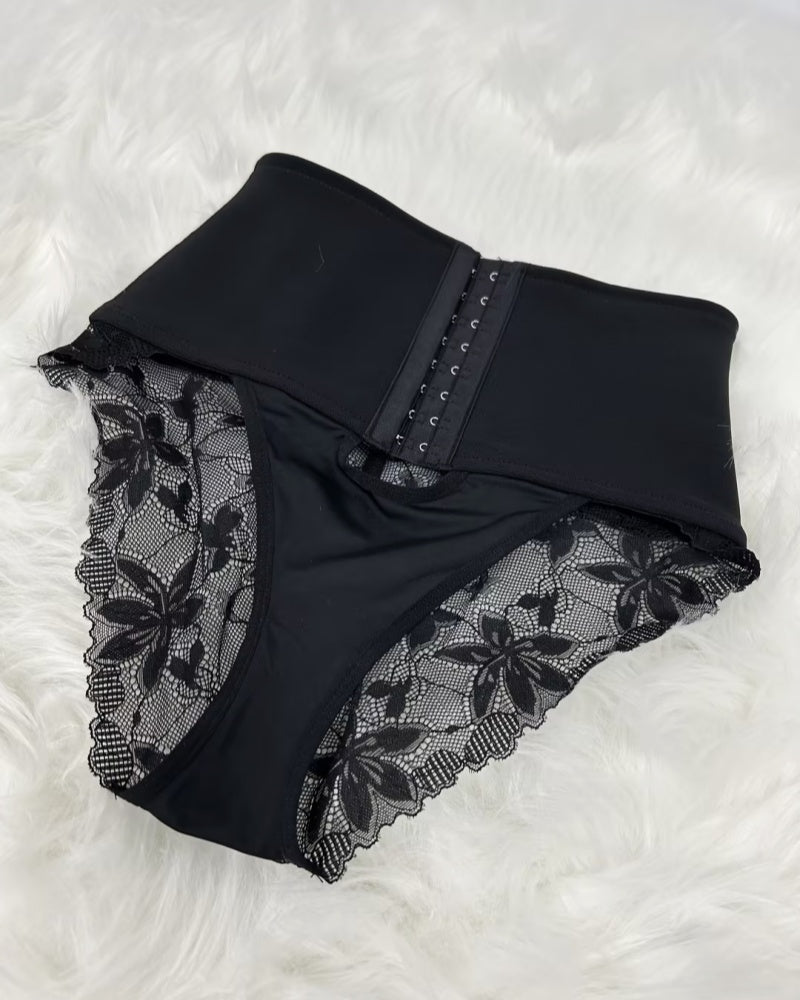 Front Opening Shaping Shorts High-waisted Tummy Control Panties Lace