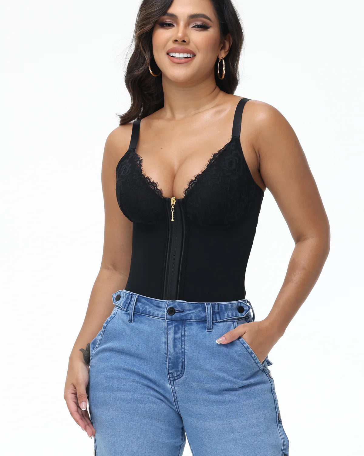 Shapshe® Deep V Lace Trimmed Waist Trainer with Built-in Bra
