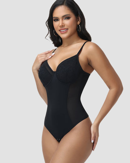 Shapshe® Lace Cup Tummy Control Thong Shapewear Bodysuit