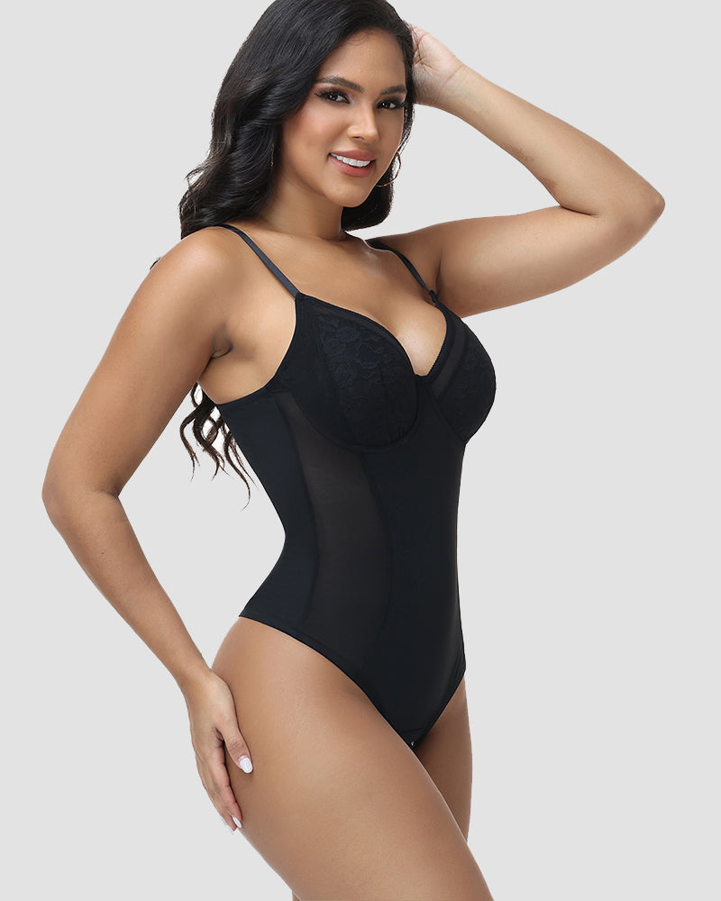 Shapshe® Lace Cup Tummy Control Thong Shapewear Bodysuit