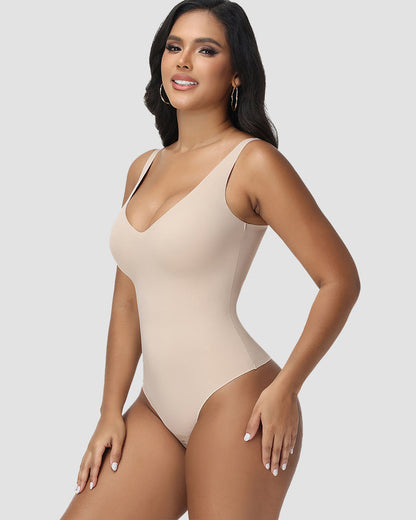 Shapshe® Seamless V Neck Tummy Control Thong Bodysuit