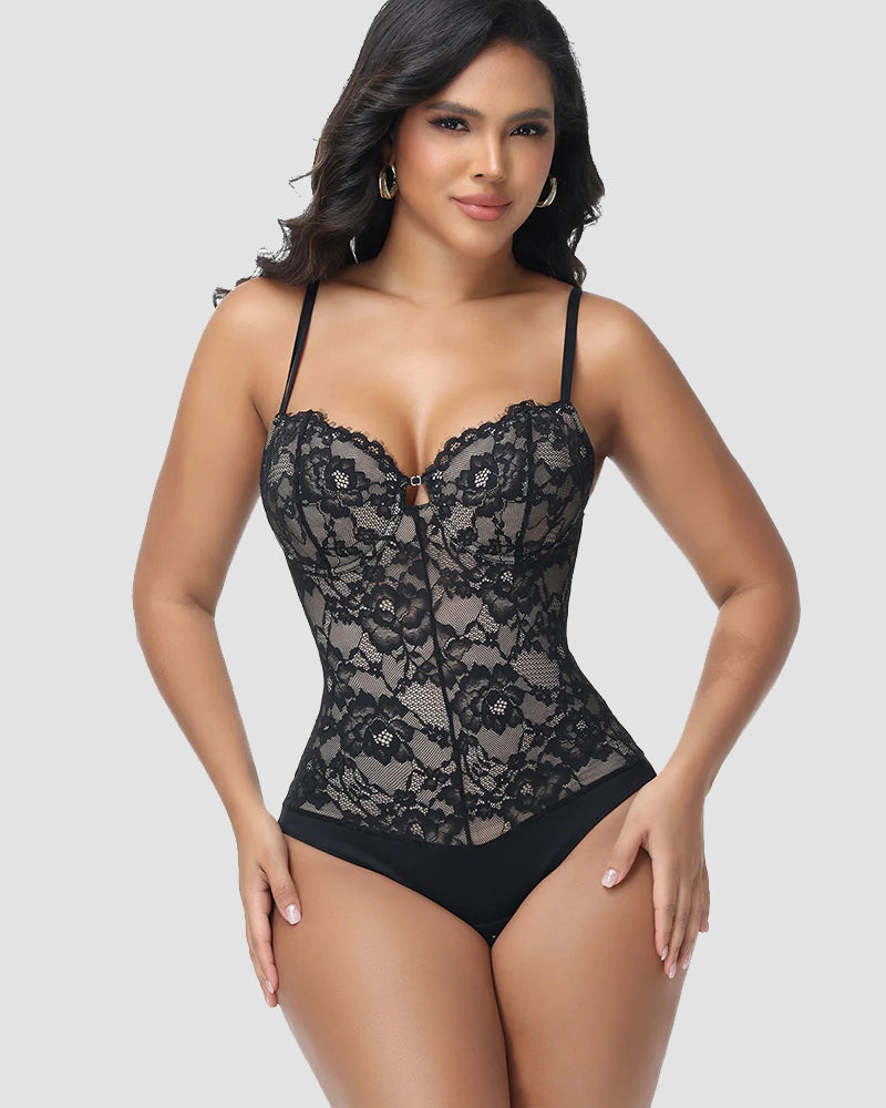 Shapshe® Built In Bra Lace Floral Tummy Tuck Bodysuit