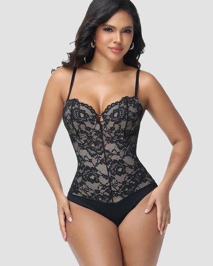 Shapshe® Built In Bra Lace Floral Tummy Tuck Bodysuit