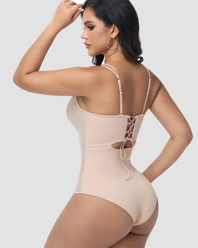 Shapshe® Lace Bust Back Lace-Up Tummy Control Bodysuit Shaper