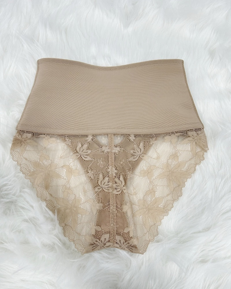 Front Opening Shaping Shorts High-waisted Tummy Control Panties Lace