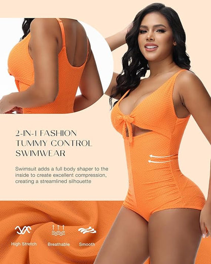 Shapshe® Tummy Control Swimsuit Cutout Tie Front Bathing Suit