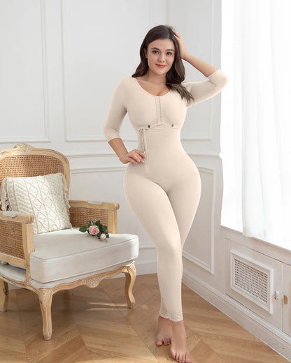 Shapshe® Full Body 3/4 Sleeve Front-Zip Shapewear Bodysuit