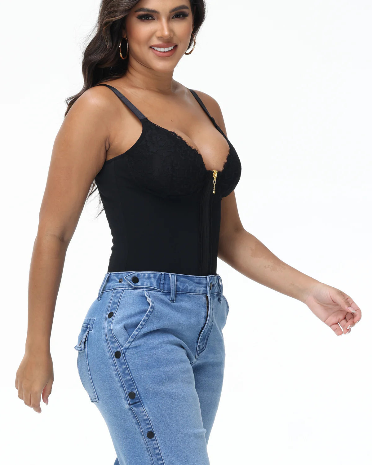 Shapshe® Deep V Lace Trimmed Waist Trainer with Built-in Bra