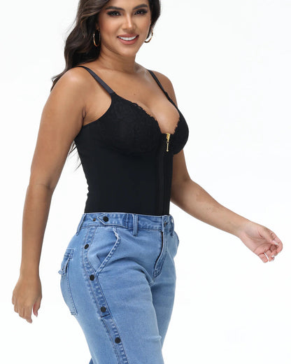 Shapshe® Deep V Lace Trimmed Waist Trainer with Built-in Bra