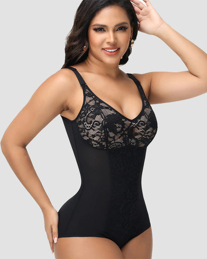 Shapshe® Sexy V Neck Lace Briefs Shapewear Bodysuit