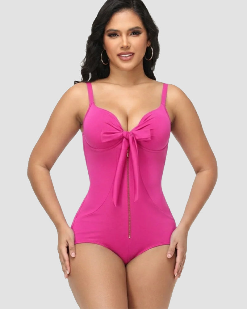 Shapshe® V Neck Shaping Swimsuit with Zipper and Bow