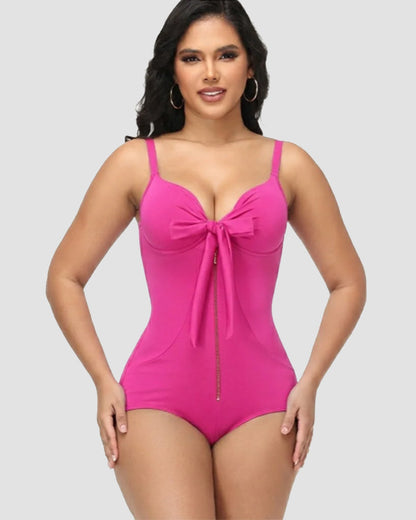 Shapshe® V Neck Shaping Swimsuit with Zipper and Bow