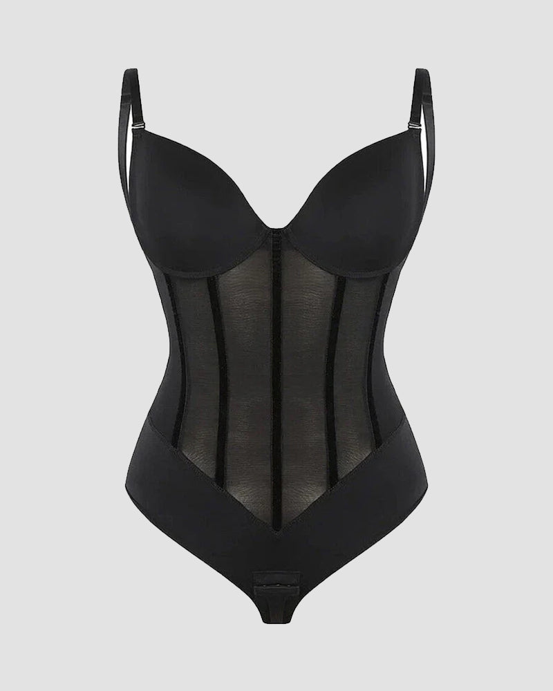 Shapshe® Hourglass Mesh Panels Thong Bodysuit