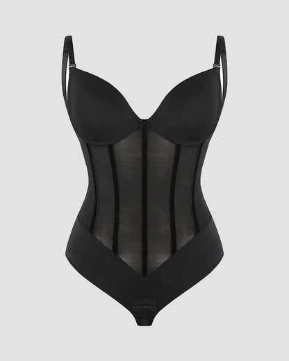 Shapshe® Hourglass Mesh Panels Thong Bodysuit