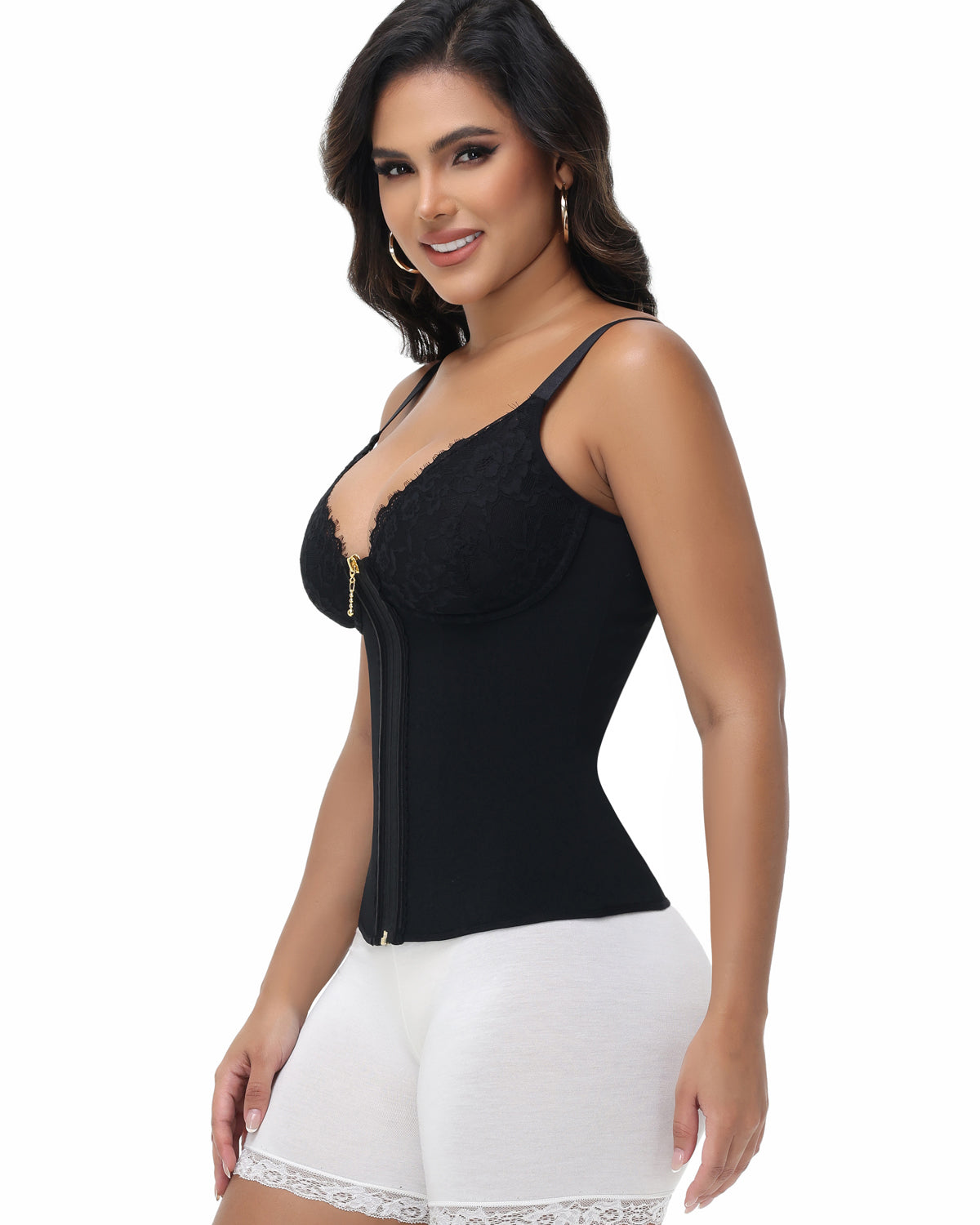 Shapshe® Deep V Lace Trimmed Waist Trainer with Built-in Bra