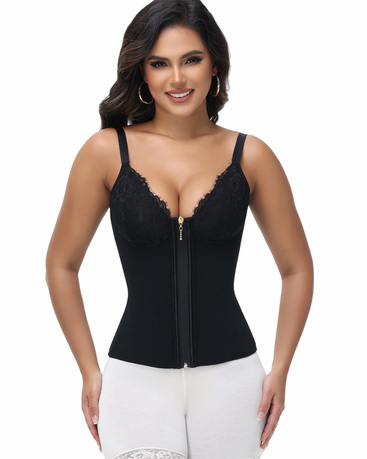 Shapshe® Deep V Lace Trimmed Waist Trainer with Built-in Bra